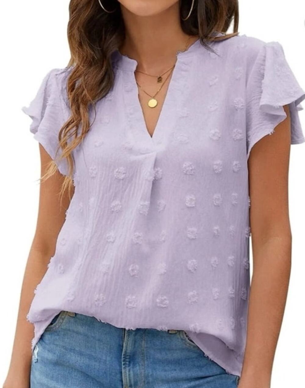 NWT ~ Women's Light Lavendar Purple Flowy Summer Dressy V-Neck Blouse Top ~ XL